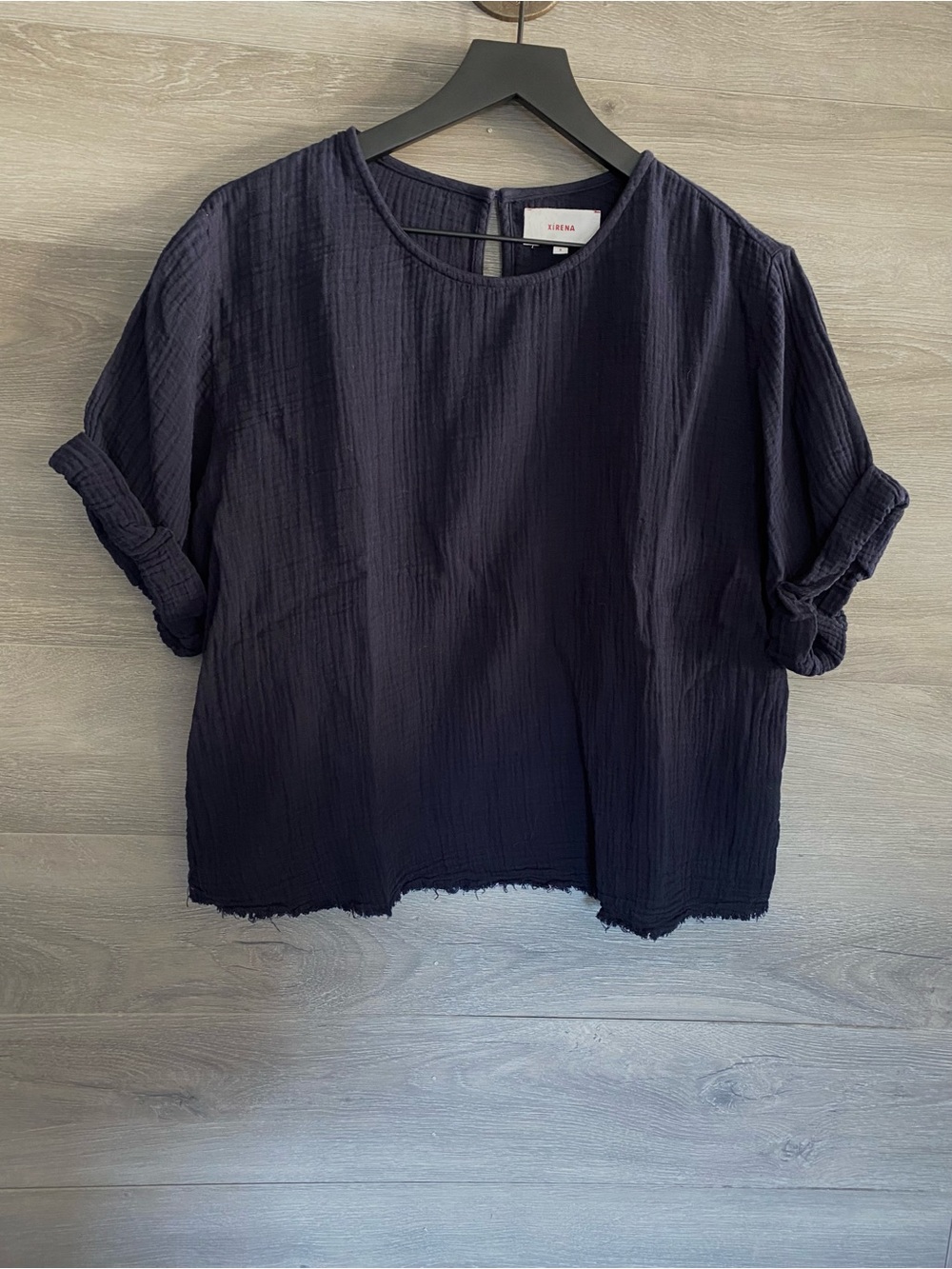 Xirena Chelsea Gauze Cotton Navy Top